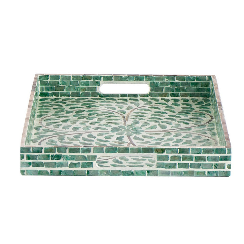 Berty Rectangular Decorative Tray, Mosaic Pattern Green-White Capiz 14x18 - BM350959