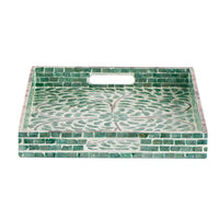 Berty Rectangular Decorative Tray, Mosaic Pattern Green-White Capiz 14x18 - BM350959