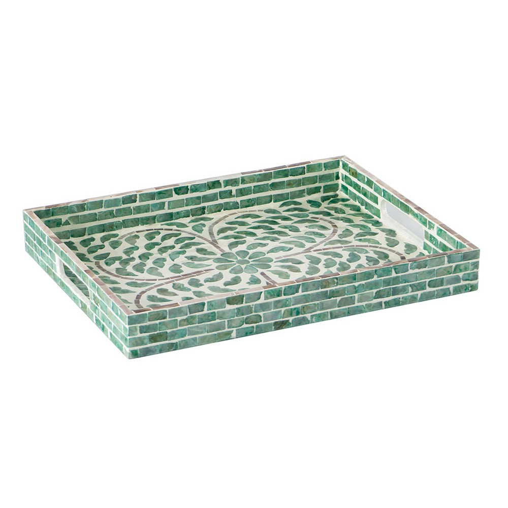 Berty Rectangular Decorative Tray, Mosaic Pattern Green-White Capiz 14x18 - BM350959