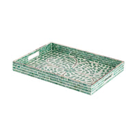 Berty Rectangular Decorative Tray, Mosaic Pattern Green-White Capiz 15 Inch - BM350960