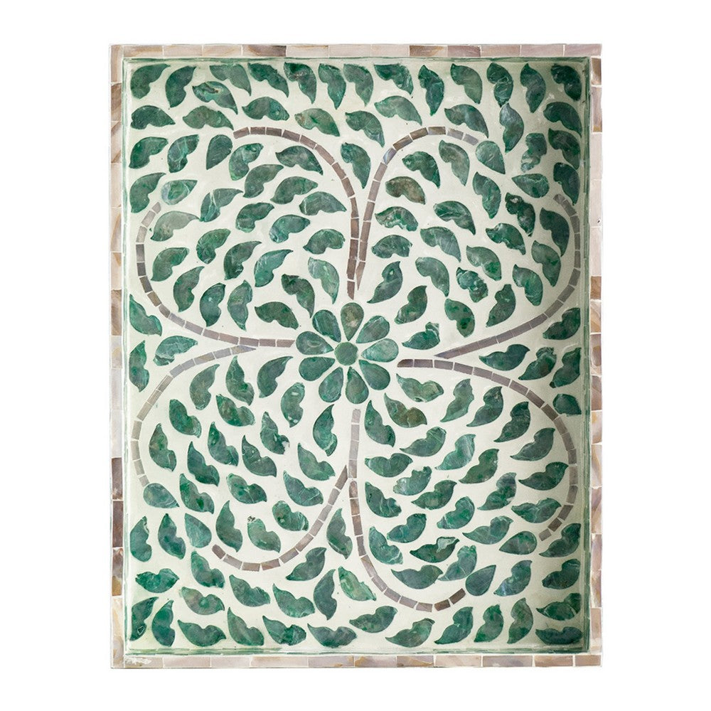 Berty Rectangular Decorative Tray, Mosaic Pattern Green-White Capiz 15 Inch - BM350960