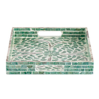 Berty Rectangular Decorative Tray, Mosaic Pattern Green-White Capiz 15 Inch - BM350960