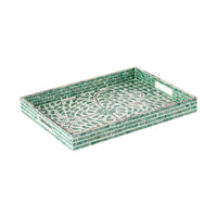 Berty Rectangular Decorative Tray, Mosaic Pattern Green-White Capiz 15 Inch - BM350960