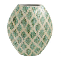 Rhys Decorative Vase, Hand-Applied Mosaic-Pattern Green-White Capiz 18 Inch - BM350961