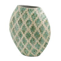 Rhys Decorative Vase, Hand-Applied Mosaic-Pattern Green-White Capiz 18 Inch - BM350961