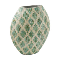 Rhys Decorative Vase, Hand-Applied Mosaic-Pattern Green-White Capiz 18 Inch - BM350961