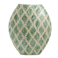 Rhys Decorative Vase, Hand-Applied Mosaic-Pattern Green-White Capiz 18 Inch - BM350961