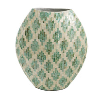 Rhys Decorative Vase, Hand-Applied Mosaic-Pattern Green-White Capiz 18 Inch - BM350961
