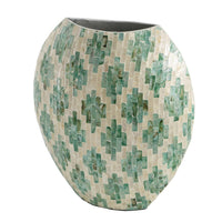 Rhys Decorative Vase, Hand-Applied Mosaic-Pattern Green-White Capiz 14 Inch - BM350962