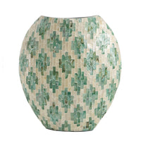 Rhys Decorative Vase, Hand-Applied Mosaic-Pattern Green-White Capiz 14 Inch - BM350962