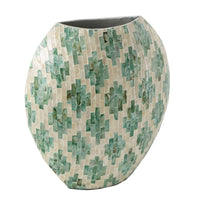 Rhys Decorative Vase, Hand-Applied Mosaic-Pattern Green-White Capiz 14 Inch - BM350962