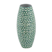 Kane Decorative Vase, Geometric Patterns, Green-White Capiz Inlay 20 Inch - BM350963