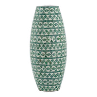 Kane Decorative Vase, Geometric Patterns, Green-White Capiz Inlay 20 Inch - BM350963