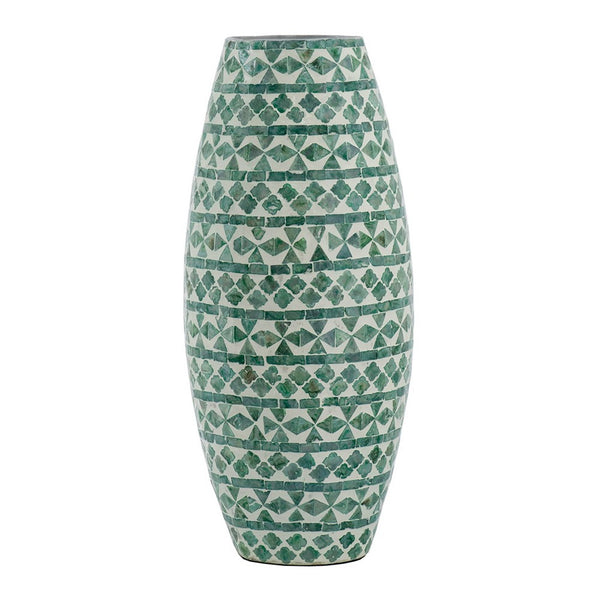 Kane Decorative Vase, Geometric Patterns, Green-White Capiz Inlay 20 Inch - BM350963