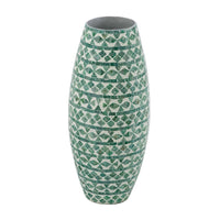 Kane Decorative Vase, Geometric Patterns, Green-White Capiz Inlay 20 Inch - BM350963