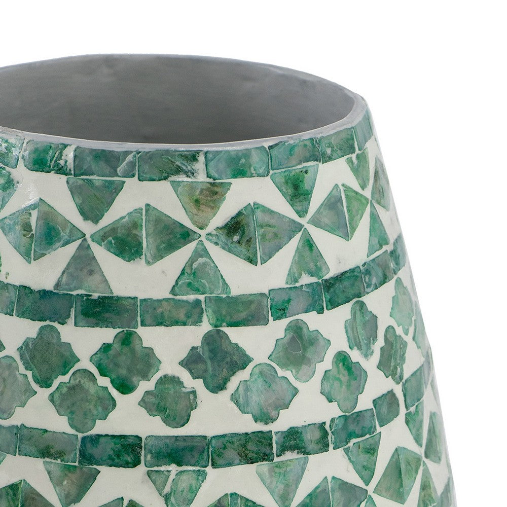 Kane Decorative Vase, Geometric Patterns, Green-White Capiz Inlay 20 Inch - BM350963