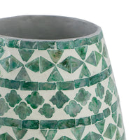 Kane Decorative Vase, Geometric Patterns, Green-White Capiz Inlay 20 Inch - BM350963