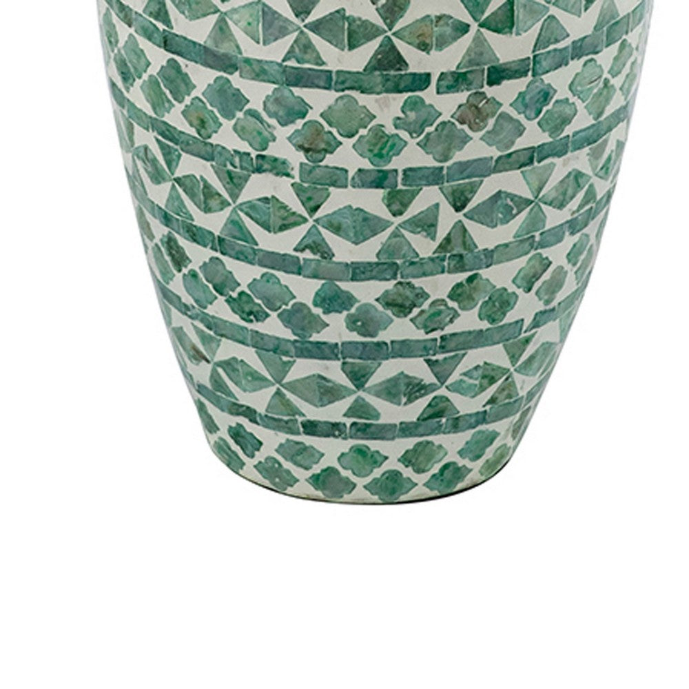 Kane Decorative Vase, Geometric Patterns, Green-White Capiz Inlay 20 Inch - BM350963