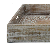 Owen Tray, Floral Scroll Carvings, Raised Edges, Brown Mango Wood 16x12 - BM350964