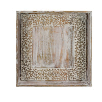 Owen Square Tray, Floral Carved Raised Edge, Brown Mango Wood 16x16 - BM350965