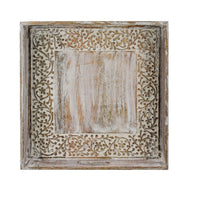 Owen Square Tray, Floral Carved Raised Edge, Brown Mango Wood 16x16 - BM350965