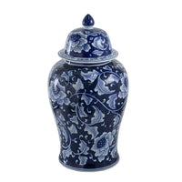 Reed Ginger Jar with Dome Lid, Floral Pattern Blue-White Porcelain 18 Inch - BM350966
