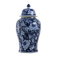 Reed Ginger Jar with Dome Lid, Floral Pattern Blue-White Porcelain 18 Inch - BM350966