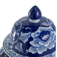 Reed Ginger Jar with Dome Lid, Floral Pattern Blue-White Porcelain 18 Inch - BM350966