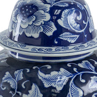 Reed Ginger Jar with Dome Lid, Floral Pattern Blue-White Porcelain 18 Inch - BM350966