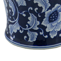 Reed Ginger Jar with Dome Lid, Floral Pattern Blue-White Porcelain 18 Inch - BM350966