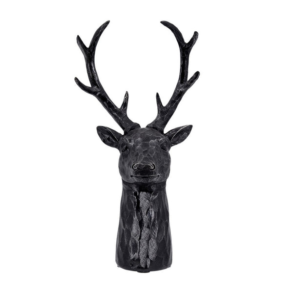 Cadie 8-Point Deer Head Sculpture, Carved Details, Black Resin 11 Inch - BM350967