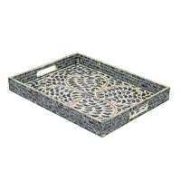 Berty Rectangular Decorative Tray, Mosaic Pattern Black Beige Capiz 14x18 - BM350970