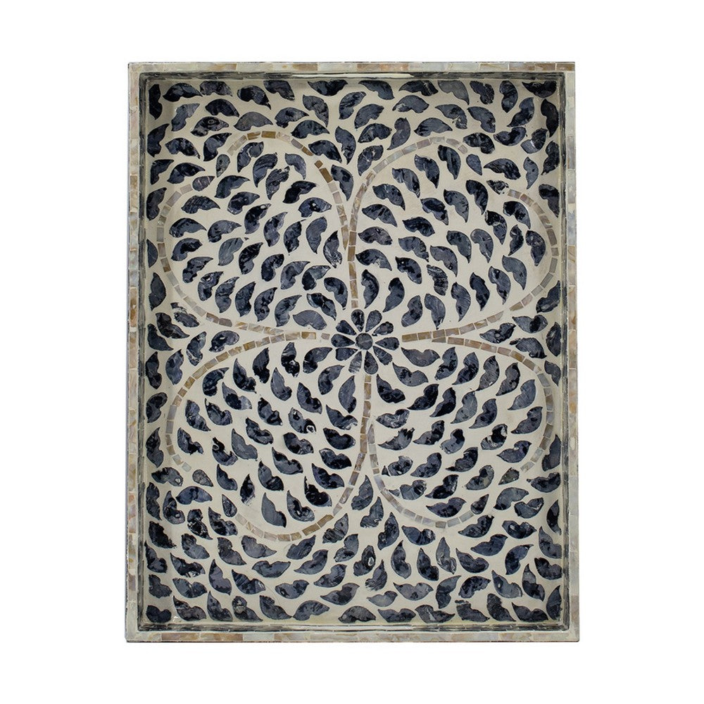 Berty Rectangular Decorative Tray, Mosaic Pattern Black Beige Capiz 14x18 - BM350970