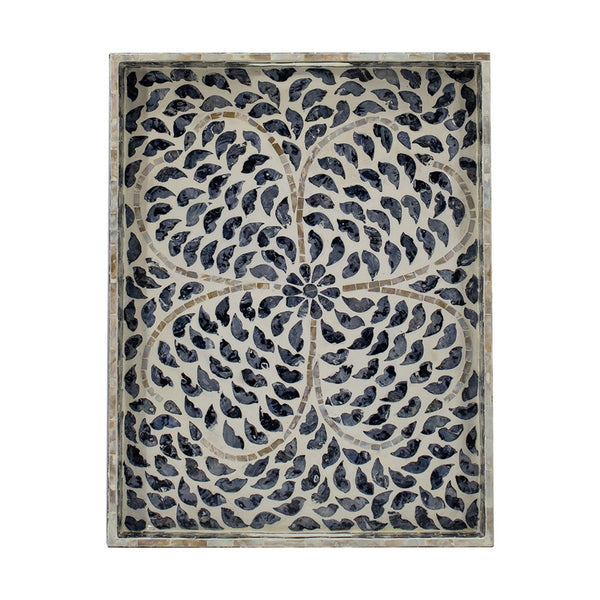 Berty Rectangular Decorative Tray, Mosaic Pattern Black Beige Capiz 14x18 - BM350970