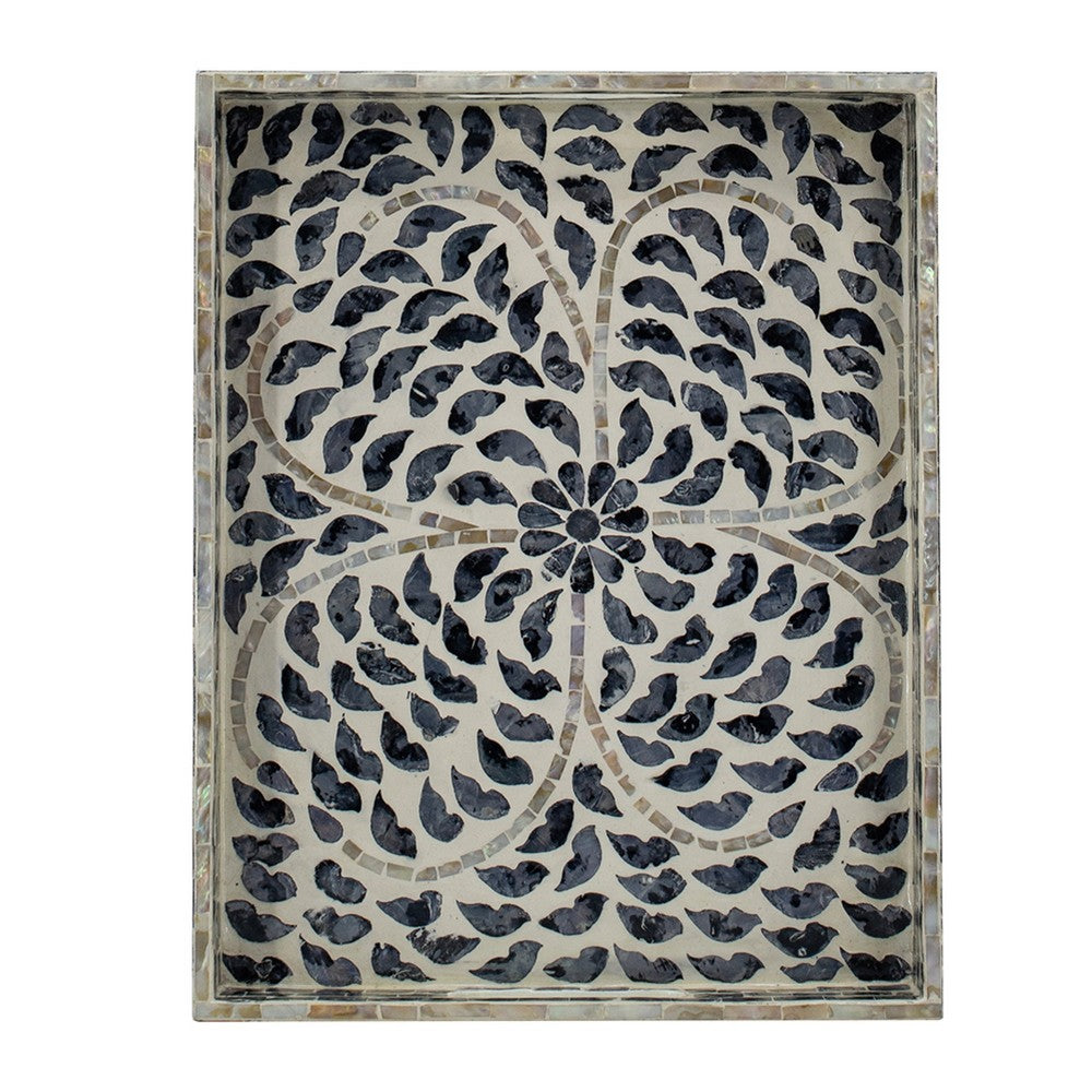 Berty Rectangular Decorative Tray, Mosaic Pattern Black Beige Capiz 12x15 - BM350971
