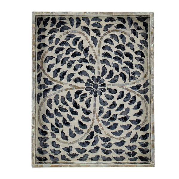 Berty Rectangular Decorative Tray, Mosaic Pattern Black Beige Capiz 12x15 - BM350971
