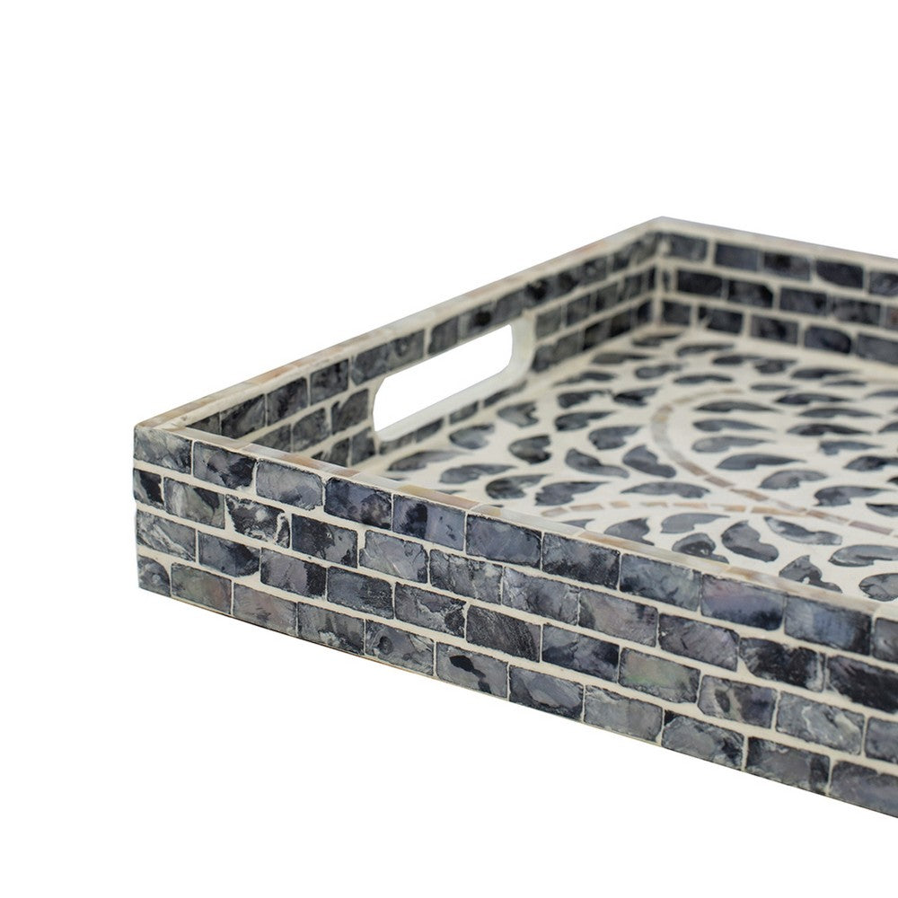 Berty Rectangular Decorative Tray, Mosaic Pattern Black Beige Capiz 12x15 - BM350971