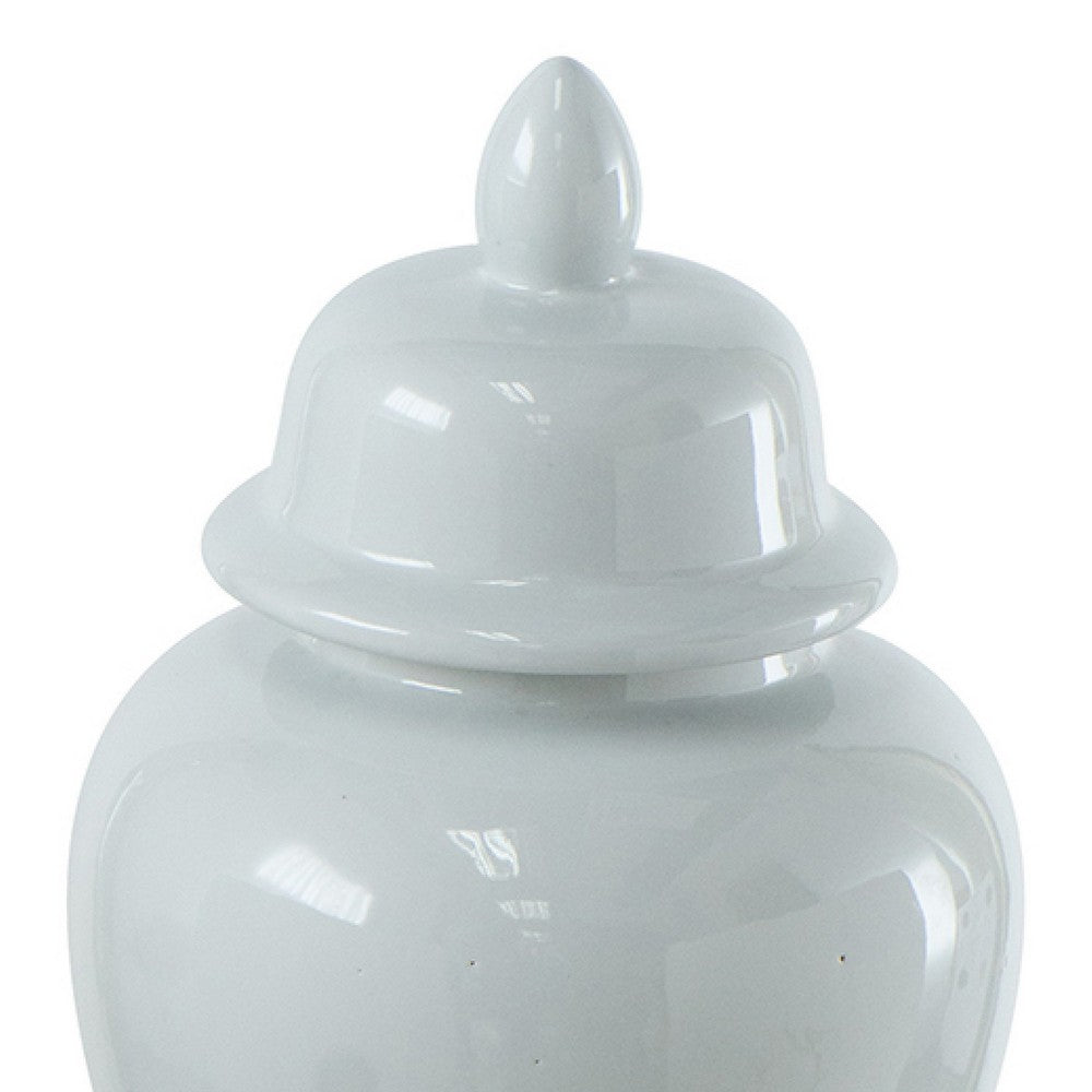 Shey Seaford Medium Ginger Jar with Finial top Lid, White Porcelain 17 Inch - BM350972