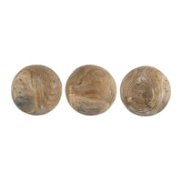 Leah Decorative Orb Ball Set of 3, Grain Pattern Brown Teak Wood 6 Inch - BM350973