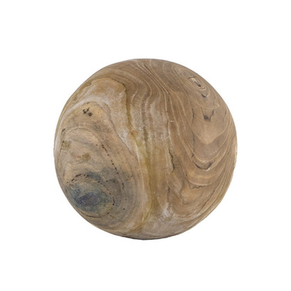 Leah Decorative Orb Ball Set of 3, Grain Pattern Brown Teak Wood 6 Inch - BM350973