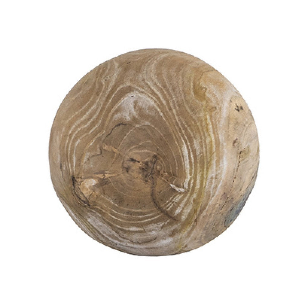 Leah Decorative Orb Ball Set of 3, Grain Pattern Brown Teak Wood 6 Inch - BM350973