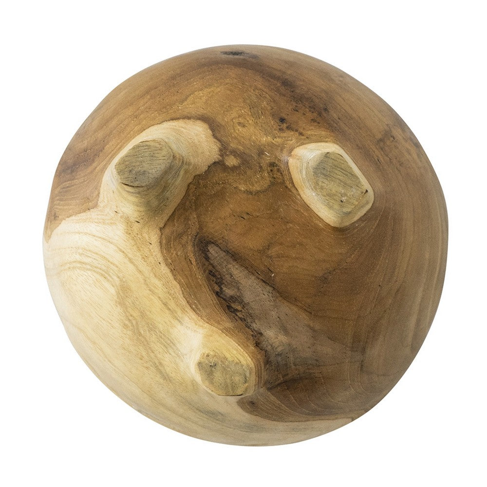 Novie Teak Wood Footed Round Bowls Set of 2, 6 Inch Natural Carved - BM350974
