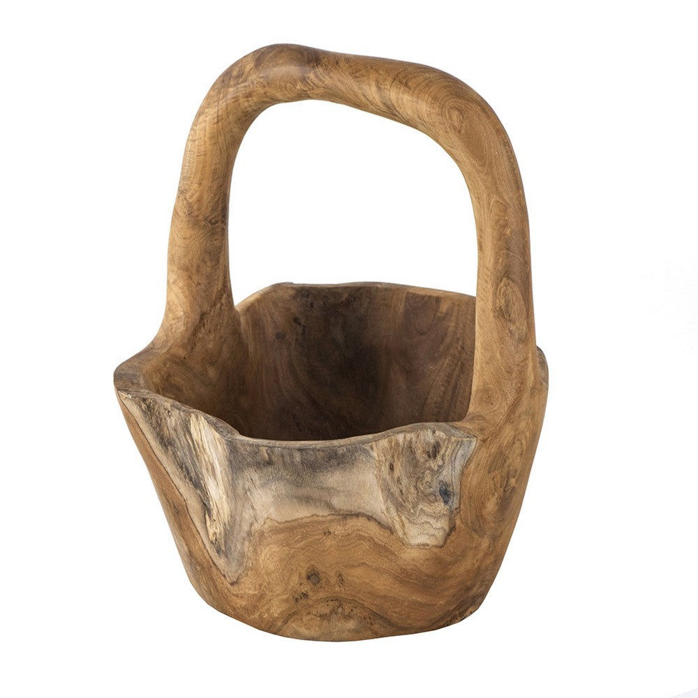 Zack Teak Wood Bowl with Handle, Brown Flowing Grain Pattern, 13 Inch - BM350975