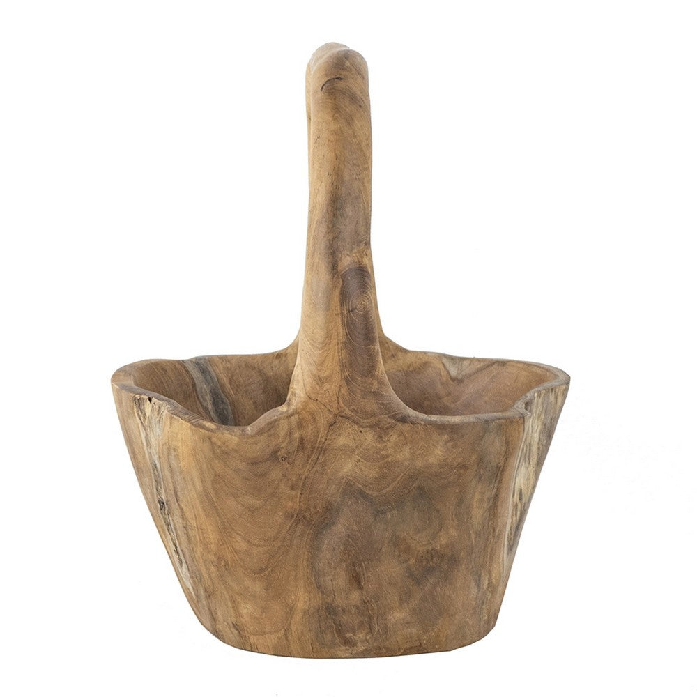 Zack Teak Wood Bowl with Handle, Brown Flowing Grain Pattern, 13 Inch - BM350975