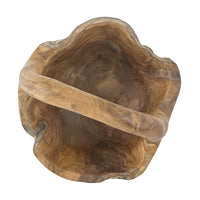 Zack Teak Wood Bowl with Handle, Brown Flowing Grain Pattern, 13 Inch - BM350975