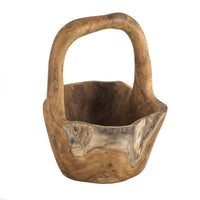 Zack Teak Wood Bowl with Handle, Brown Flowing Grain Pattern, 13 Inch - BM350975