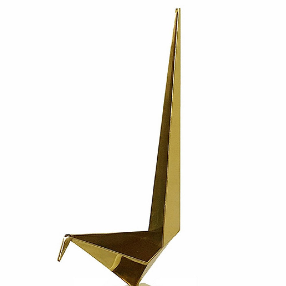 Komi Origami Bird Sculpture, White Marble Base, 21 Inch Gold Steel - BM350976