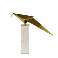 Komi Origami Bird Sculpture, White Marble Base, 13 Inch Gold Steel - BM350977