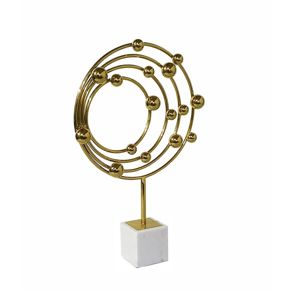 Lymi Celestial Galaxy Orbit Sculpture, White Marble Base, 21 Inch Gold Steel - BM350979
