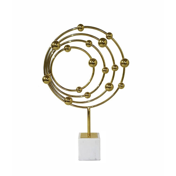 Lymi Celestial Galaxy Orbit Sculpture, White Marble Base, 21 Inch Gold Steel - BM350979
